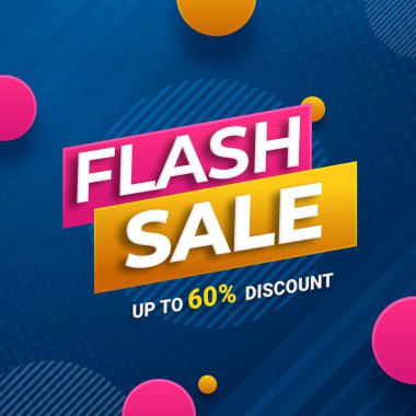 Flash Sales banner template for social media and web ads. Up to 60% off. Realistic 3d Flash Sale Background. Flash Sale Shopping Poster or banner with discount up to 60%. clipart