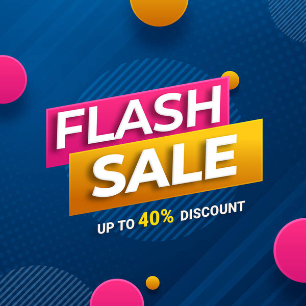 Шаблон баннера Flash Sales для социальных сетей и веб-рекламы. Скидка до 40%. Refleic 3d Flash Sale Foundation. Плакат или баннер со скидкой до 40%.
