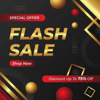 Hediyelik eşya kutusu tasarımlı ve% 75 indirimli Flash Satış Vektörü. Özel bir teklif. Vektör çizimi. Alışveriş yap. % 75 İndirim.