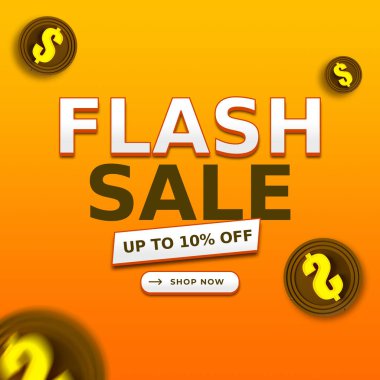 Flaş Satış Sancağı ve Şık Gradyan Arkaplan ve% 10 'a kadar indirim. Alışveriş yap. Vektör İllüstrasyonu. Dolar İşaretli Flaş Satış Bayrağı. % 10 İndirim.