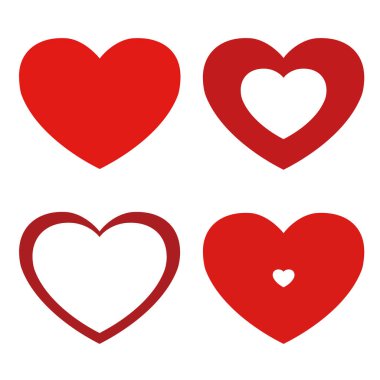 Kırmızılı kalp. Vektör İllüstrasyonu. Sevgililer Günü kırmızı kalp ikonu. Kalp çizimlerinin koleksiyonu.