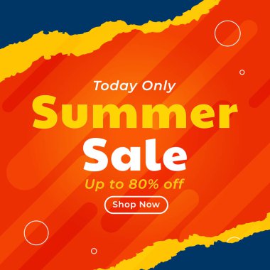Yaz Satışı Banner veya Sosyal Medya Posteri ve% 80 'e varan indirimli internet reklamları. Sadece bugün. Vektör İllüstrasyonu. Alışveriş yap. % 80 İndirim.