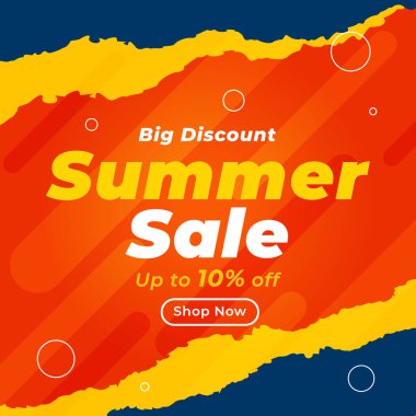 Yaz Satışı Banner 'da% 10 indirim var. Vektör. Büyük indirim. Alışveriş yap. İllüzyon. % 10 indirim. Yaz Satışı.