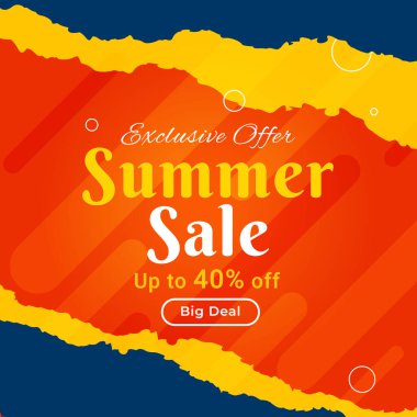 Yaz Satışı Posteri ya da% 40 indirimli Banner. Vektör. İllüzyon. % 40 'a kadar indirimli. Aman ne önemli. Özel bir teklif. Yaz Satışı.