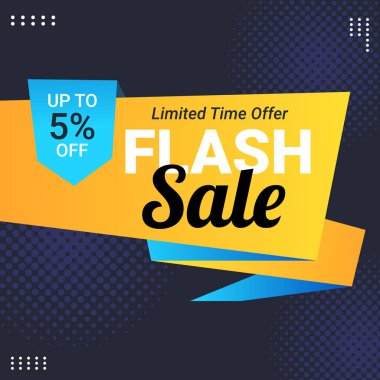 Sosyal medya ve web sitesi için Flash Pazarlama afişi tasarımı. % 5 indirimli. Sınırlı Zaman Teklif Satışı kampanyası. % 5 'e varan indirimli Flash Satış Posteri veya afişi.