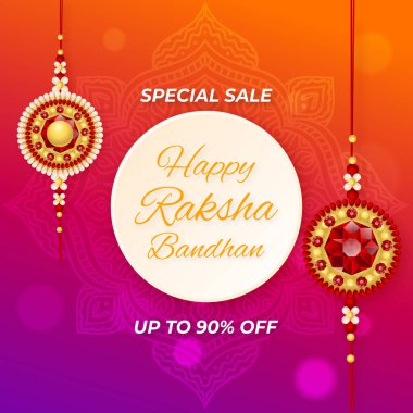 Mutlu Raksha Bandhan. % 90 'a kadar indirimli. Vektör çizimi. Kardeş Bond. Rakhi Teklif. Rakhi (bileklik) satışı. % 90 indirimli.