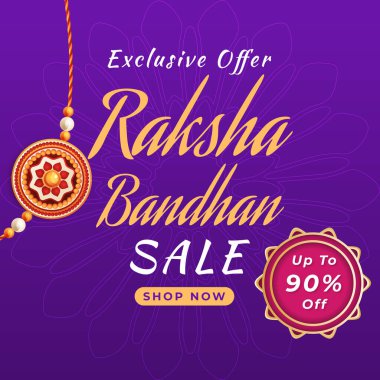 Raksha Bandhan Satış Sancağı. Renkli bir geçmişi olan Rakhi tasarımı.% 90 indirimli. Özel bir teklif. Vektör. İllüzyon. % 90 indirimli. Alışveriş Şimdi.