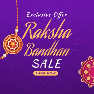 Raksha Bandhan İndirimli Sancak renkli bir Rakhi tasarımı var. Özel bir teklif. Vektör. İllüzyon. Alışveriş Şimdi.