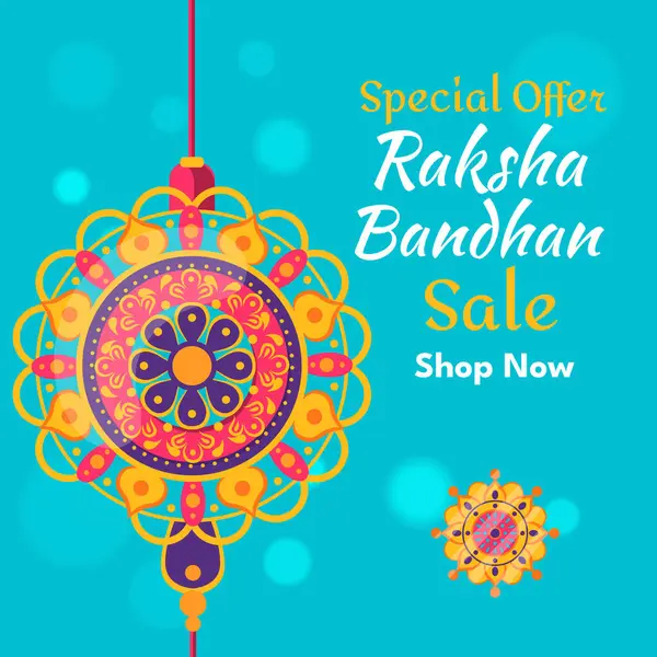 Raksha Bandhan Satış Bayrağı ve Güzel Rakhi Tasarımı. Özel bir teklif. Vektör. İllüzyon. Alışveriş Şimdi.