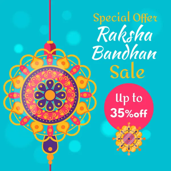 Raksha Bandhan 'ın Güzel Rakhi ve İndirimli Bayrağı% 35 indirimli. Özel bir teklif. Vektör. İllüzyon. % 35 indirim..