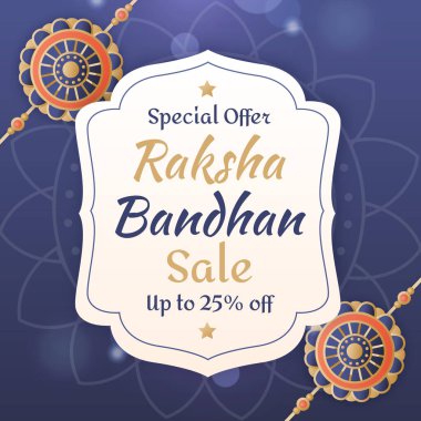 Raksha Bandhan 'ın tanıtım afişi% 25 indirimli. Vektör. Özel bir teklif. İllüzyon. % 25 indirimli. Rakhi Satışı.