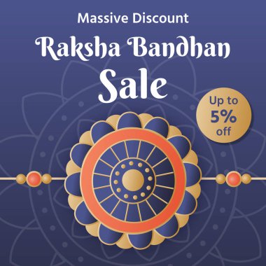 Mutlu Raksha Bandhan. Büyük İndirim. Yüzde beşe kadar indirimli. Vektör çizimi. Kardeş Bond. Rakhi Teklif. Rakhi (bileklik) satışı. % 5 indirim.. 