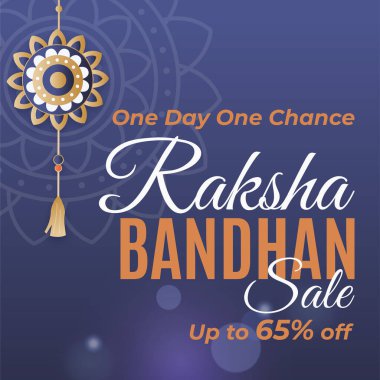 Koyu mavi arka planda Rakhi tasarımı. Bir gün bir şans. % 65 'e kadar indirimli. Raksha Bandhan Online ve çevrimdışı reklamlar için indirimli Bandhan. Vektör İllüstrasyonu. % 65 indirim..