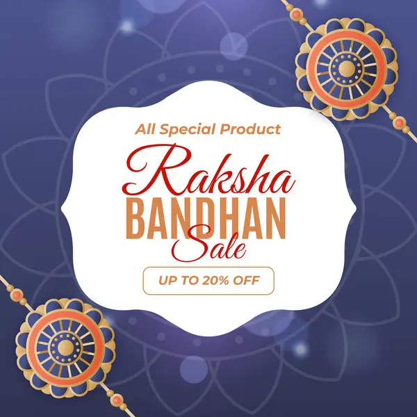 Raksha Bandhan Satış Bayrağı% 20 'ye varan indirimlerden bahsediyor. Sosyal medya ve web sitesi reklamları için Rakhi Satış Posteri. Vektör. Hepsi özel ürünler. Görüntü.