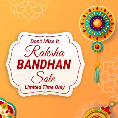 Raksha Bandhan Satış Bayrağı. Rakhi (Bileklik) satışı. Vektör. Muhteşem Rakhi Tasarımı. Sakın kaçırmayın. Sınırlı Zaman Teklifi. Görüntü.