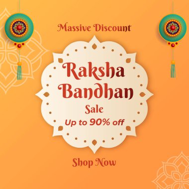 Her iki tarafta da karmaşık Rakhi tasarımları içeren dairesel turuncu eğimli arka plan. Raksha Bandhan% 90 indirimli 