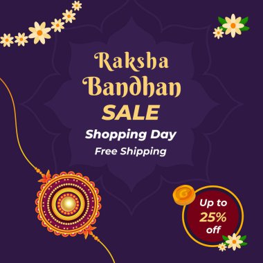 Raksha Bandhan satışı için vektör illüstrasyon posteri. Alışveriş günü. Rakhi indirimi% 25 'e kadar indirimli. Ücretsiz nakliye. Raksha Bandhan reklam pankartı.