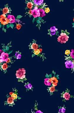 beautiful floral seamless pattern with hand drawn watercolor flowers clipart