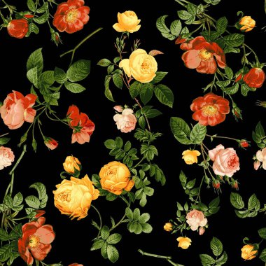 seamless pattern with watercolor roses, hand drawn illustration clipart