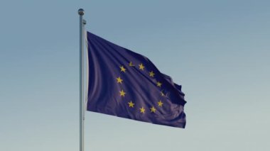 Avrupa Birliği AB Bayrağı: 4K ProRes 422 Gerçekçi 'de Mavi Gökyüzü ile Sinematik Dönüşümlü Hareket