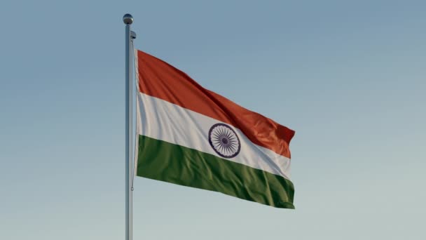 Прапор Індії Кінематографічний Рух Блакитним Небом Prores 422 Реалістичний — стокове відео