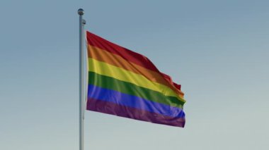 Gay Pride LGBT Bayrağı: 4K ProRes 422 HQ Realistik 'te Mavi Gökyüzü ile Sinema Döngüsü Hareketi