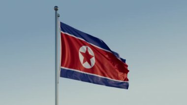 Kuzey Kore Bayrağı: 4K ProRes 422 Merkezinde Mavi Gökyüzü ile Sinema Döngüsü Hareketi