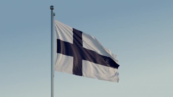 芬兰国旗 在4K Prores 422总部现实中蓝天的可放映电影运动 — 图库视频影像