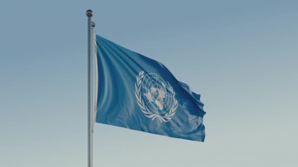 Bandera Las Naciones Unidas Movimiento Cinematográfico Loopable Con Cielo Azul — Vídeos de Stock