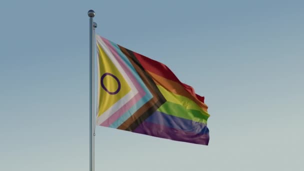 Orgulho Intersexual Lgbtq Bandeira Movimento Loopable Cinemático Com Céu Azul — Vídeo de Stock