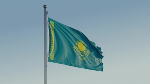 Bandera Kazajstán Movimiento Cinematográfico Loopable Con Cielo Azul Prores 422 — Vídeos de Stock