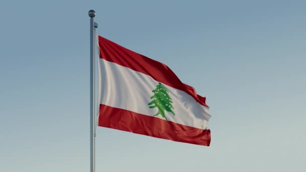 Lübnan Bayrağı Prores 422 Gerçekçi Filminde Mavi Gökyüzü Ile Sinema — Stok video