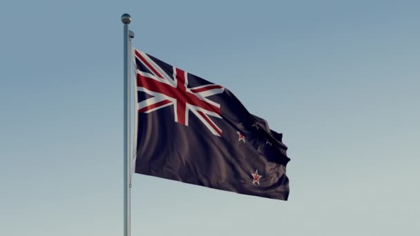 ニュージーランドの旗 Prores 422 現実的なブルースカイとシネマティックループ可能な動き — ストック動画