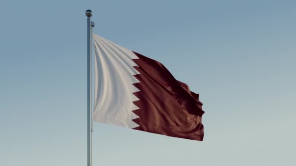 卡塔尔国旗 在4K Prores 422总部现实中蓝天的可放映电影运动 — 图库视频影像