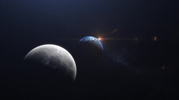 Planeta Cinematográfico Terra Lua Direita Voar Por Prores 422 — Vídeo de Stock