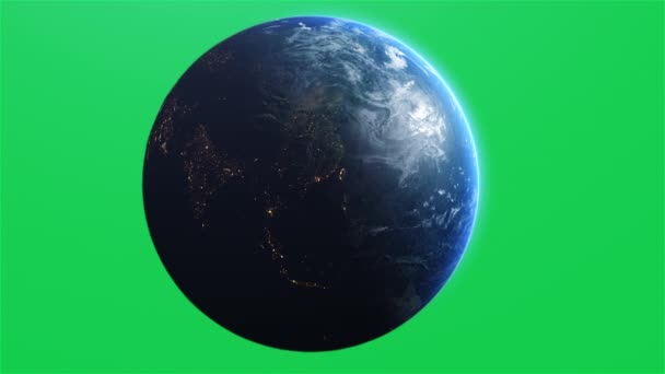 Cinematic Planet Aarde Geïsoleerde Chroma Green Screen China Azië Prores — Stockvideo