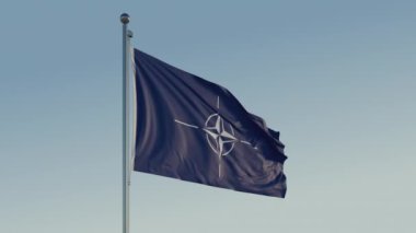 Nato Flag: 4K ProRes 422 HQ Gerçekçi Merkezinde Mavi Gökyüzü ile Sinema Döngüsü Hareketi