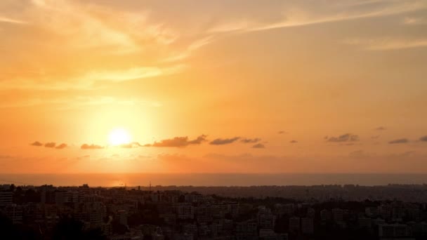Timelapse Beyrouth Liban Coucher Soleil Coloré Orange Bleu Nuages Cumulus — Video