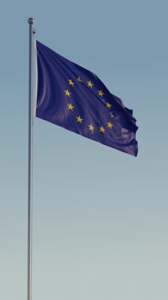 Europa Bryssel Flagga Vertikal Cinematic Loop Realistisk Rörelse Blå Himmel — Stockvideo