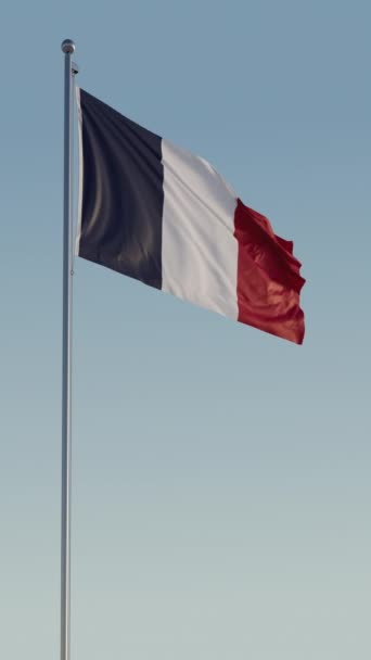 France Paris Flag Vertical Cinematic Loop Realistic Motion Blue Sky — ストック動画