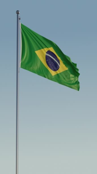 Бразилия Флаг Бразилии Вертикальный Кинематографический Цикл Реалистичное Движение Синее Небо — стоковое видео
