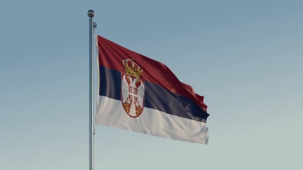 Serbien Flagga Belgrad Cinematic Loop Motion Blue Sky Animation Europa — Stockvideo