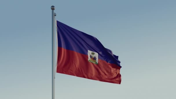 Haiti Bayrağı Port Prince Sinematik Döngü Hareketi Mavi Gökyüzü Animasyon — Stok video