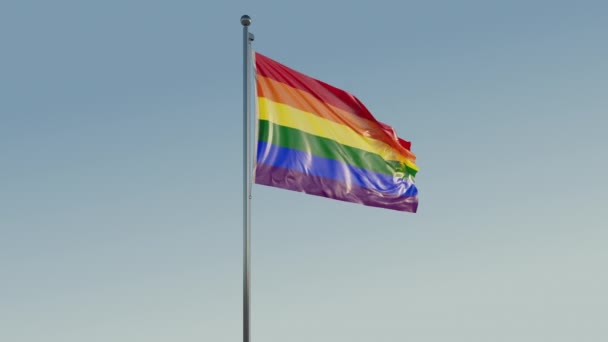 Gay Pride Lgbt Flag Sinematik Döngü Mavi Gökyüzü Gerçekçiliği — Stok video