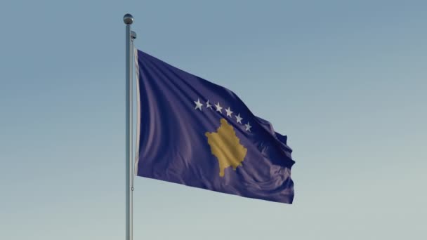 Kosova Priştine Bayrağını Çekti Sinematik Döngü Mavi Gökyüzü Canlandırması Avrupa — Stok video