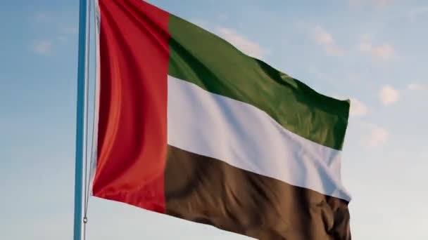 阿拉伯联合酋长国Abu Dhabi Dubai Flag Dolly Out Cinematic Dusk Realistic — 图库视频影像