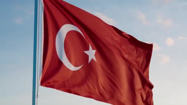 Türkei Ankara Flagge Cinematic Realistic Blue Sky Waving Zoom Dolly — Stockvideo