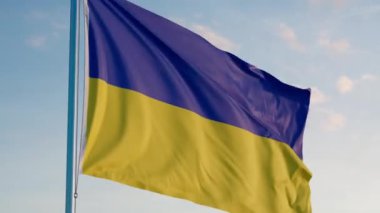 Ukrayna Kiev Bayrağı Sinematik Gerçekçi Dalgalanan Dalgalanan Doom Mavi Gök