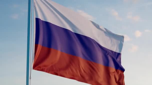 Россия Москва Флаг Кинематографический Реалистичный Размахивая Зумом Dolly Out Blue — стоковое видео