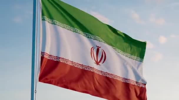 Irán Teherán Bandera Cinemática Realista Ondeando Dolly Out República Islámica — Vídeos de Stock